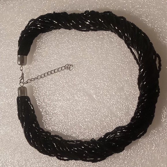 Vintage Black beaded multi layered 18 +2 in long collar necklace. - Picture 1 of 7